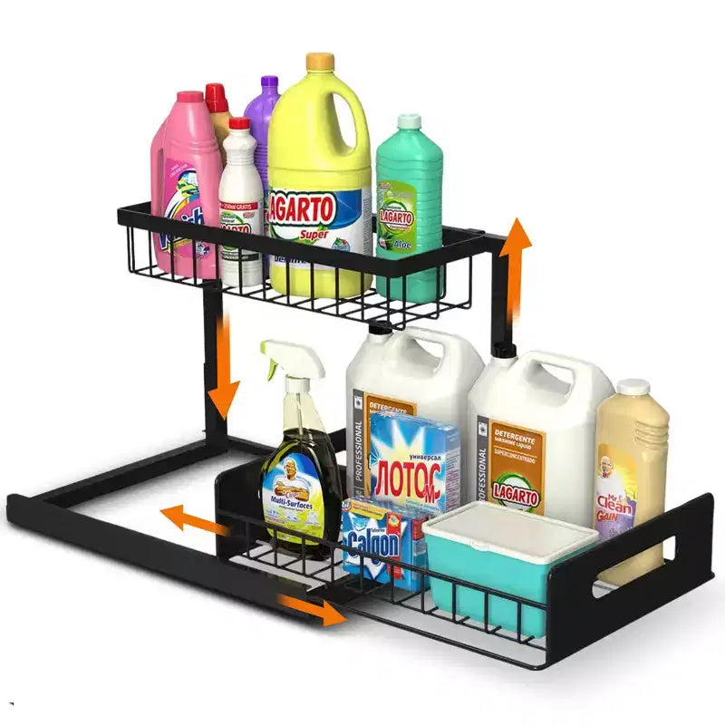 Cheer Collection Heavy-Duty Under Sink Storage Organizer  2-Tier Pull-Out Cabinet Shelf with Metal Frame and Guardrails
