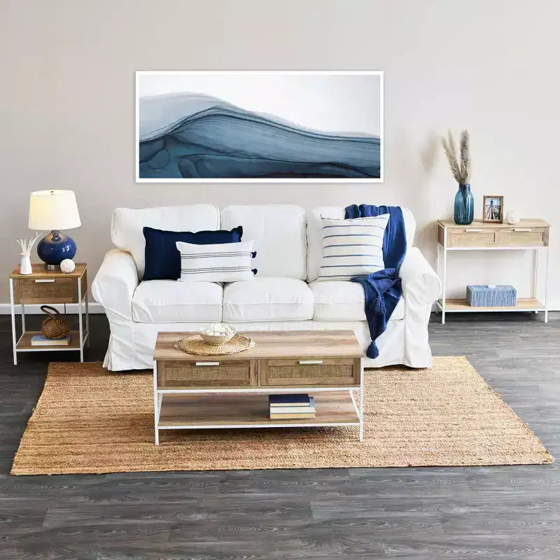 Table basse rectangulaire Bungalow avec étagère de rangement et 2 tiroirs