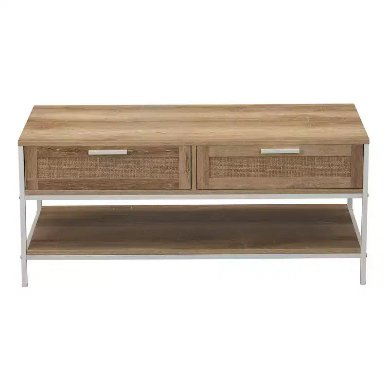 Table basse rectangulaire Bungalow avec étagère de rangement et 2 tiroirs