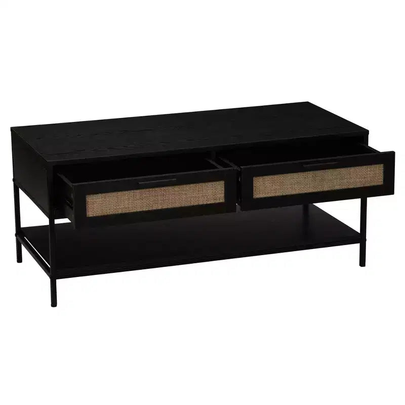 Table basse rectangulaire Bungalow avec étagère de rangement et 2 tiroirs