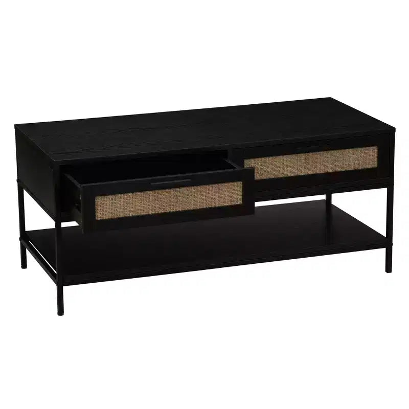 Table basse rectangulaire Bungalow avec étagère de rangement et 2 tiroirs