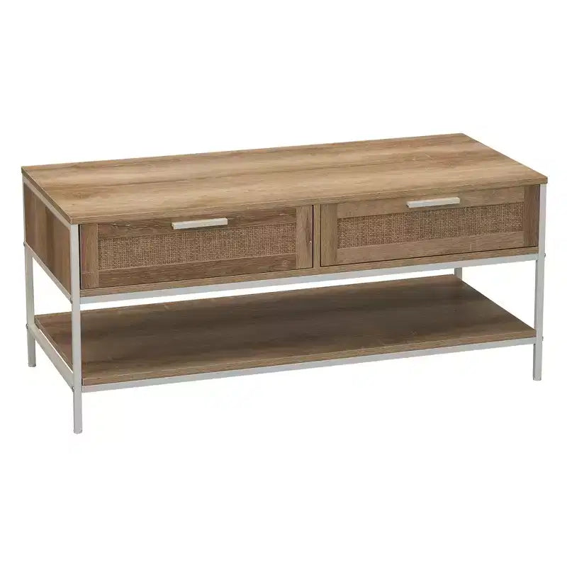 Table basse rectangulaire Bungalow avec étagère de rangement et 2 tiroirs