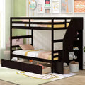 Costway Twin Over Twin Bunk Bed with Storage Stairs & Drawers Full-length Guardrails White/Gray/Brown