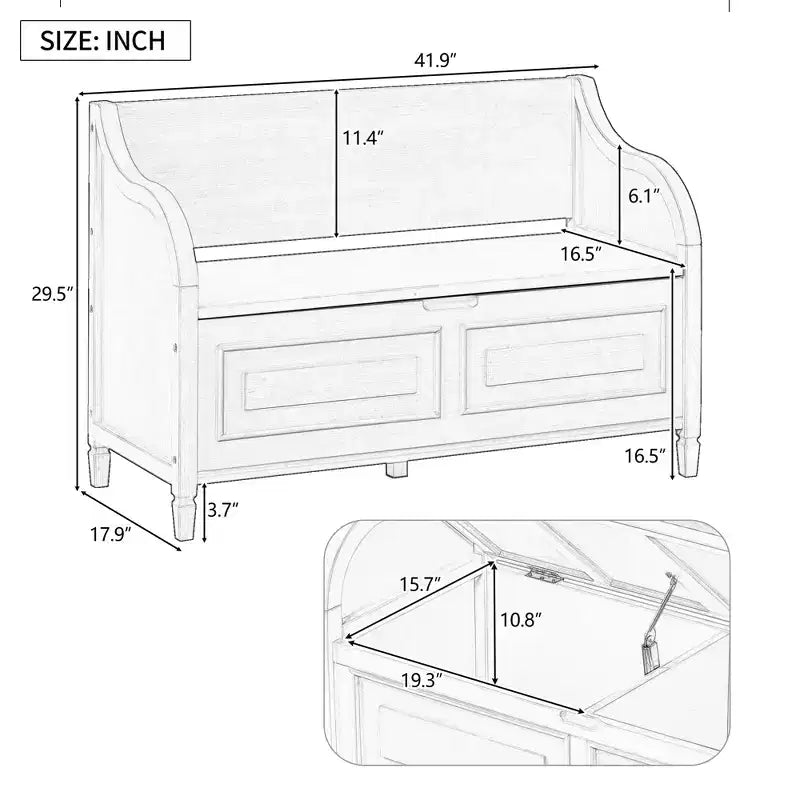 Banc de rangement multifonctionnel de style rustique pour entrée avec espace de rangement caché et charnière de sécurité