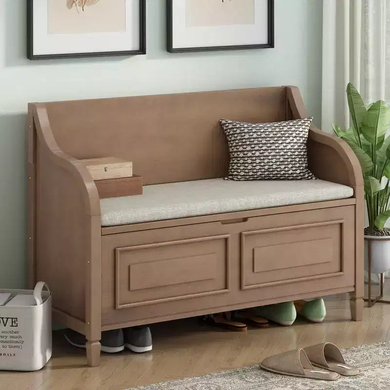 Banc de rangement multifonctionnel de style rustique pour entrée avec espace de rangement caché et charnière de sécurité