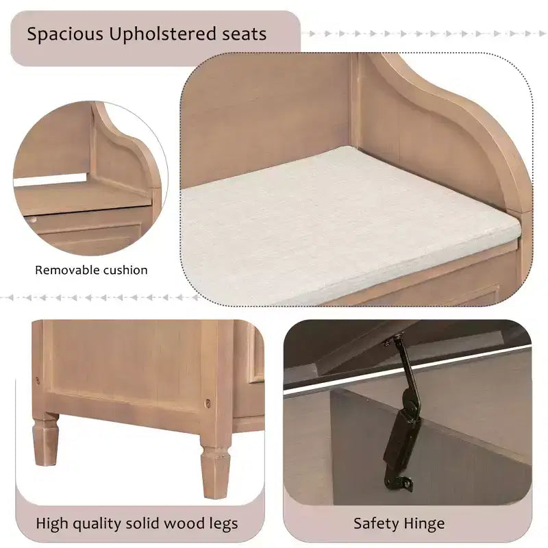 Banc de rangement multifonctionnel de style rustique pour entrée avec espace de rangement caché et charnière de sécurité