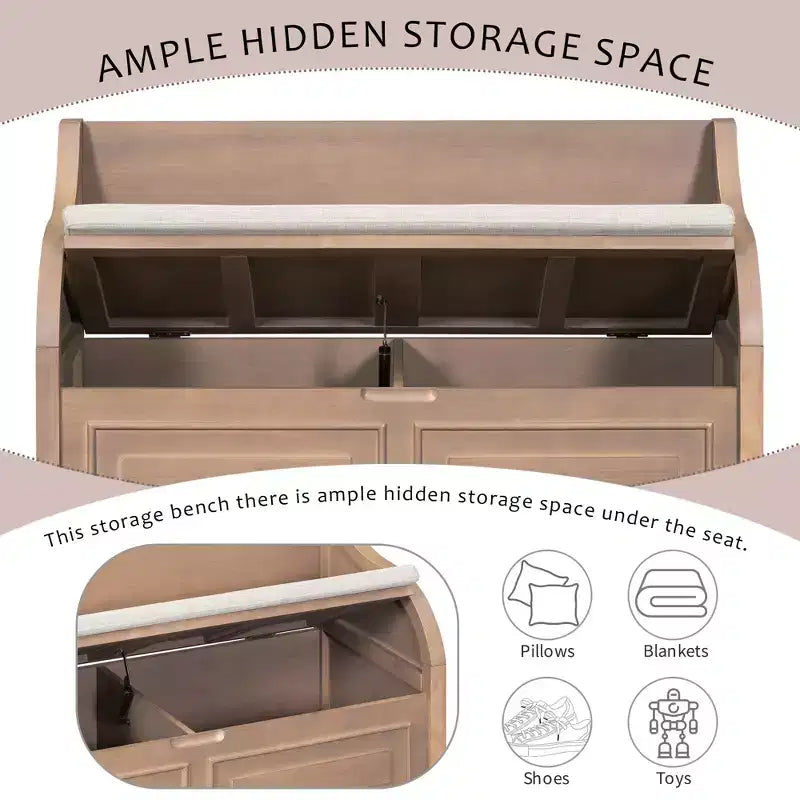 Banc de rangement multifonctionnel de style rustique pour entrée avec espace de rangement caché et charnière de sécurité