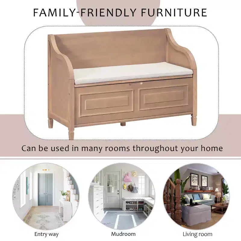 Banc de rangement multifonctionnel de style rustique pour entrée avec espace de rangement caché et charnière de sécurité