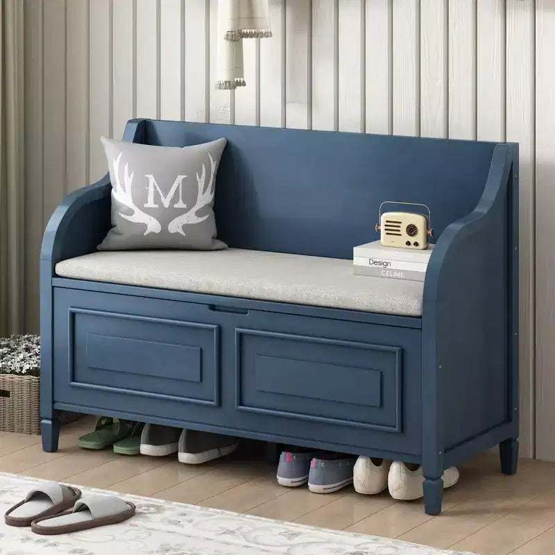 Banc de rangement multifonctionnel de style rustique pour entrée avec espace de rangement caché et charnière de sécurité