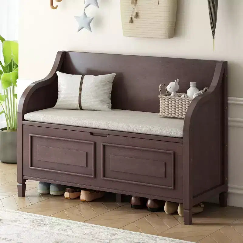 Banc de rangement multifonctionnel de style rustique pour entrée avec espace de rangement caché et charnière de sécurité
