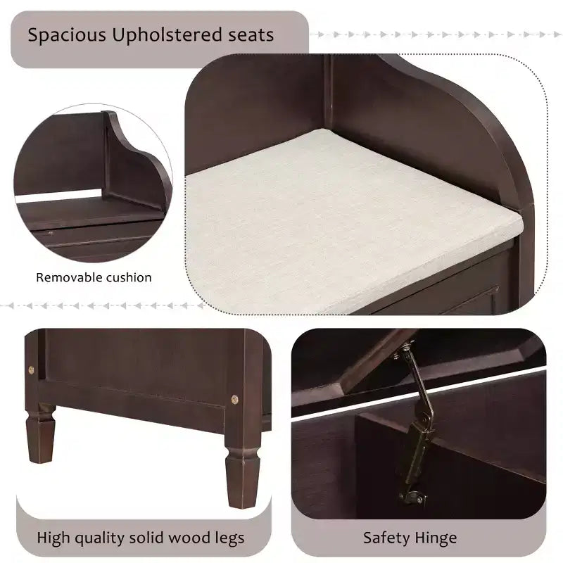 Banc de rangement multifonctionnel de style rustique pour entrée avec espace de rangement caché et charnière de sécurité