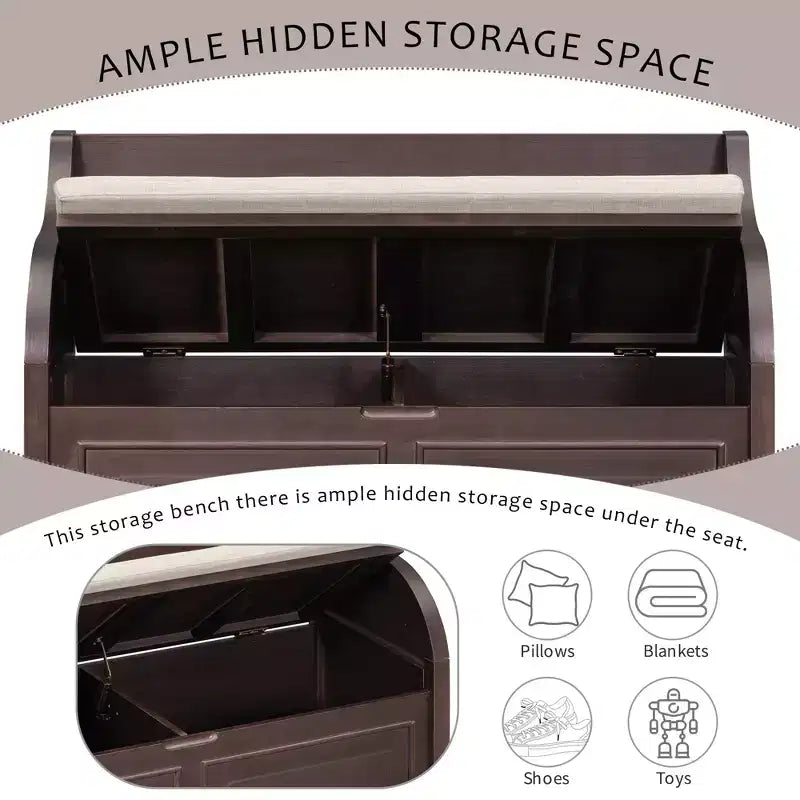 Banc de rangement multifonctionnel de style rustique pour entrée avec espace de rangement caché et charnière de sécurité