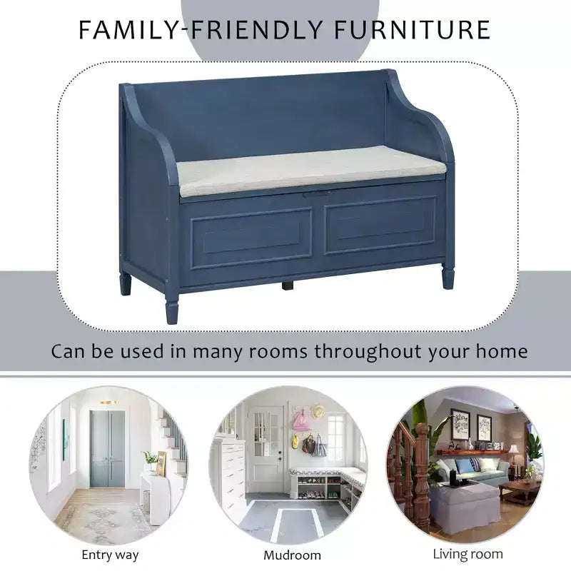 Banc de rangement multifonctionnel de style rustique pour entrée avec espace de rangement caché et charnière de sécurité