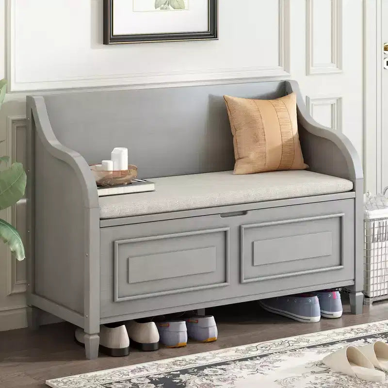 Banc de rangement multifonctionnel de style rustique pour entrée avec espace de rangement caché et charnière de sécurité