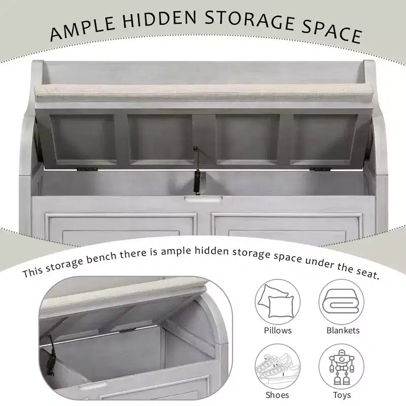 Banc de rangement multifonctionnel de style rustique pour entrée avec espace de rangement caché et charnière de sécurité