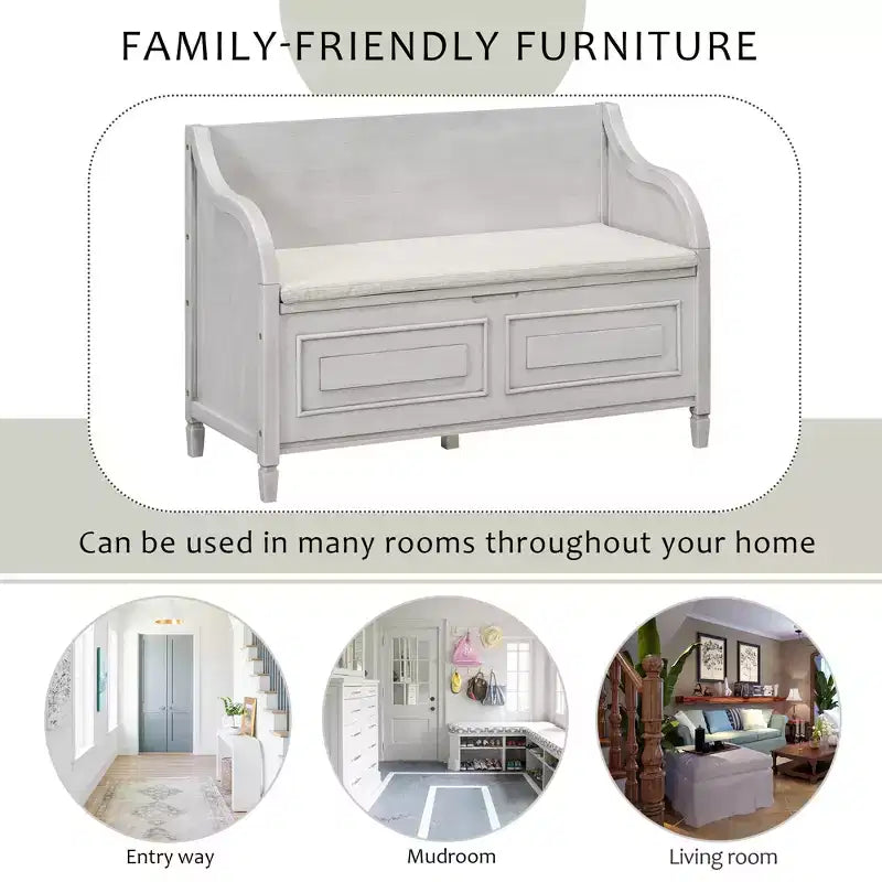 Banc de rangement multifonctionnel de style rustique pour entrée avec espace de rangement caché et charnière de sécurité