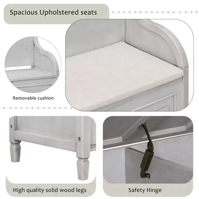 Banc de rangement multifonctionnel de style rustique pour entrée avec espace de rangement caché et charnière de sécurité