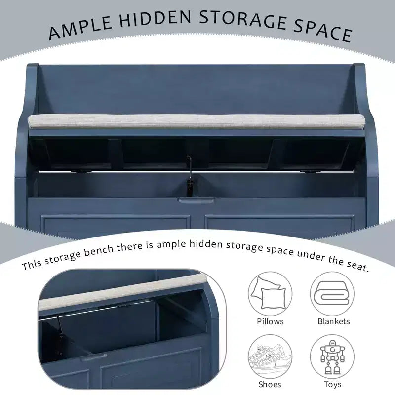 Banc de rangement multifonctionnel de style rustique pour entrée avec espace de rangement caché et charnière de sécurité