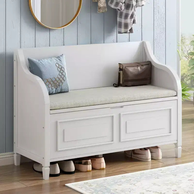 Banc de rangement multifonctionnel de style rustique pour entrée avec espace de rangement caché et charnière de sécurité