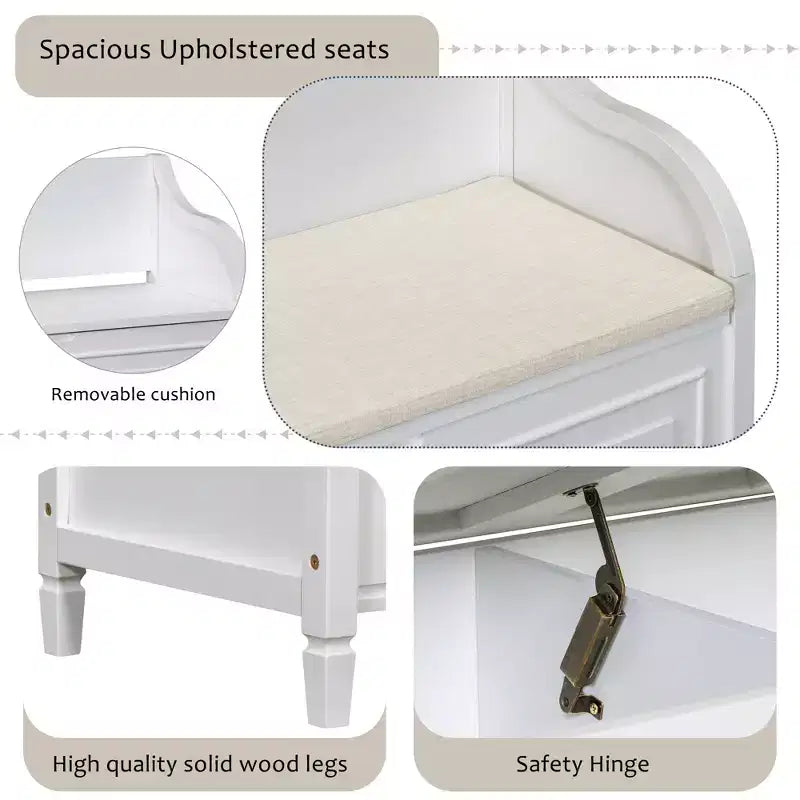 Banc de rangement multifonctionnel de style rustique pour entrée avec espace de rangement caché et charnière de sécurité