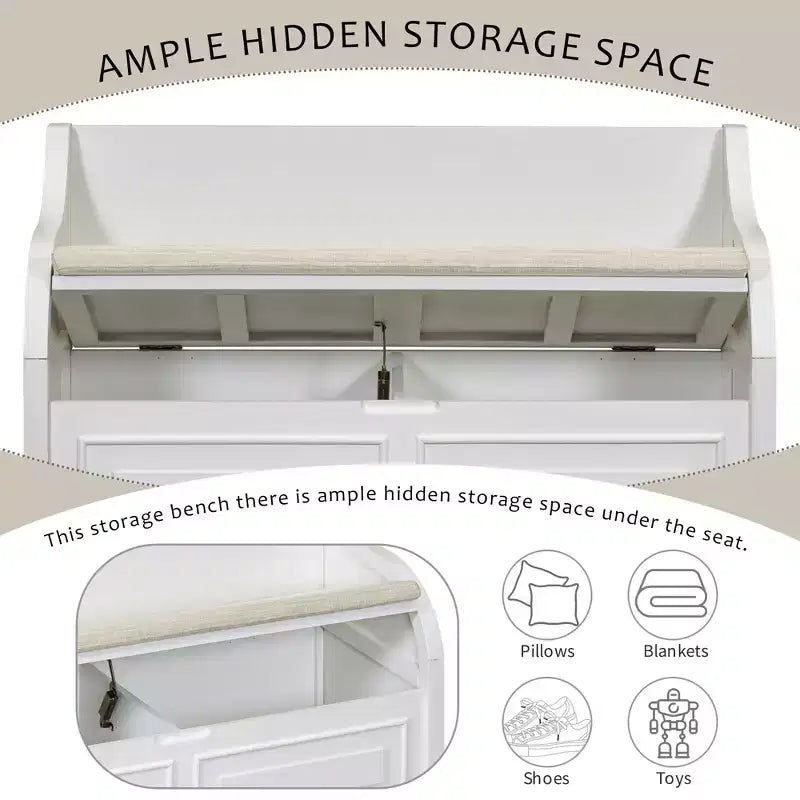 Banc de rangement multifonctionnel de style rustique pour entrée avec espace de rangement caché et charnière de sécurité
