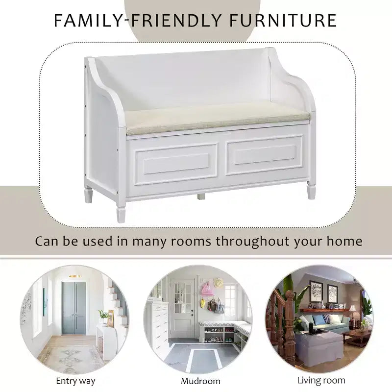 Banc de rangement multifonctionnel de style rustique pour entrée avec espace de rangement caché et charnière de sécurité