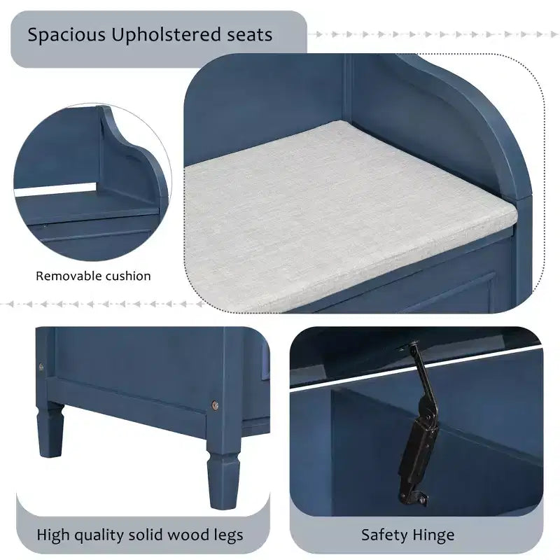 Banc de rangement multifonctionnel de style rustique pour entrée avec espace de rangement caché et charnière de sécurité