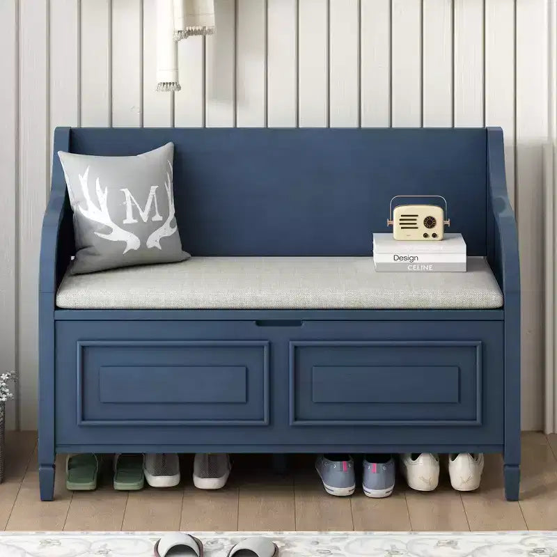 Whisen Rustic Style Entryway Multifunctional Storage Bench with Hidden Storage Space and Safety Hinge