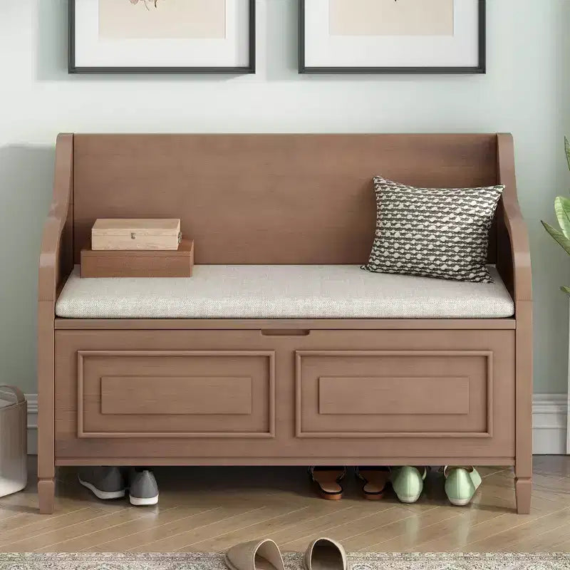 Banc de rangement multifonctionnel de style rustique pour entrée avec espace de rangement caché et charnière de sécurité