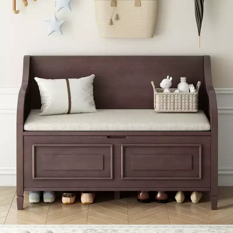 Banc de rangement multifonctionnel de style rustique pour entrée avec espace de rangement caché et charnière de sécurité