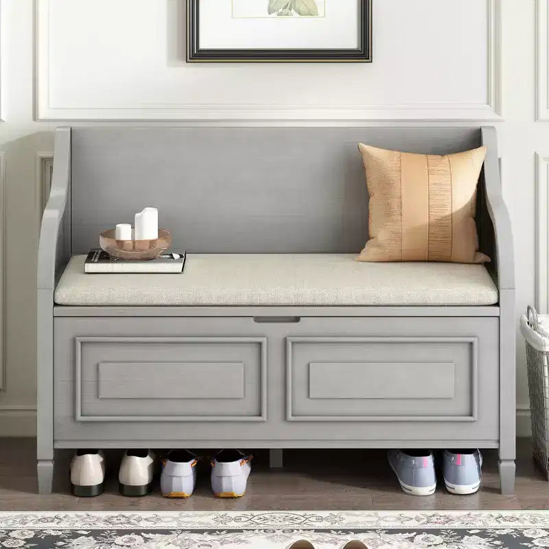 Banc de rangement multifonctionnel de style rustique pour entrée avec espace de rangement caché et charnière de sécurité