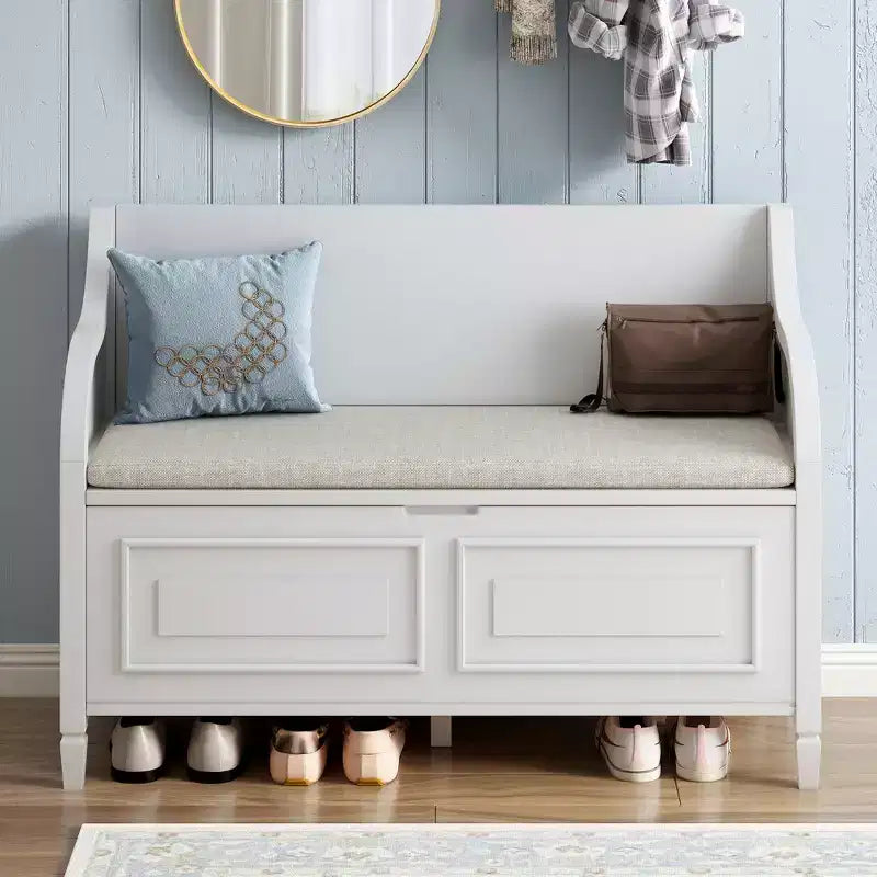 Banc de rangement multifonctionnel de style rustique pour entrée avec espace de rangement caché et charnière de sécurité
