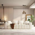 100.8W Famapy Modern 4-Seat White Teddy Velvet Sofa with Solid Wood Base