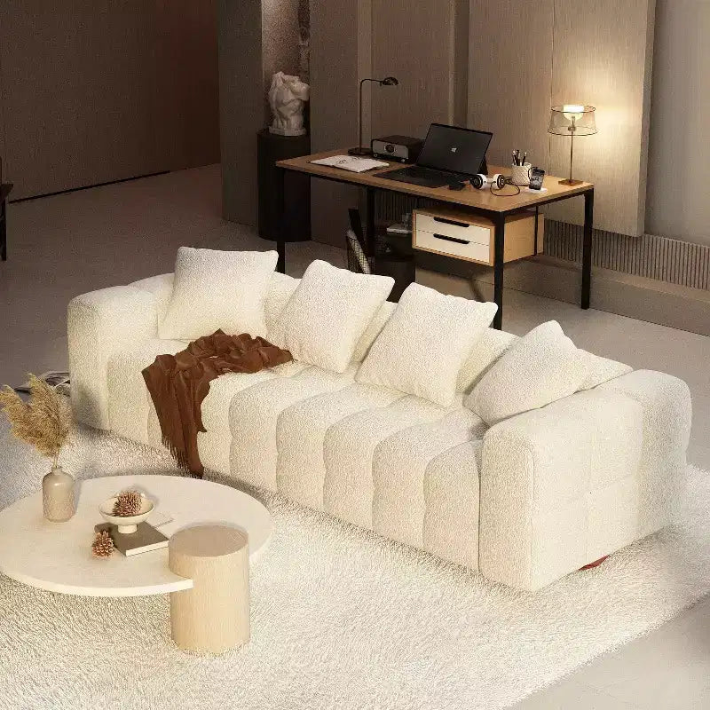 Canapé moderne 4 places en velours blanc « Teddy » 100,8 W avec base en bois massif