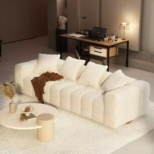 Canapé moderne 4 places en velours blanc « Teddy » 100,8 W avec base en bois massif