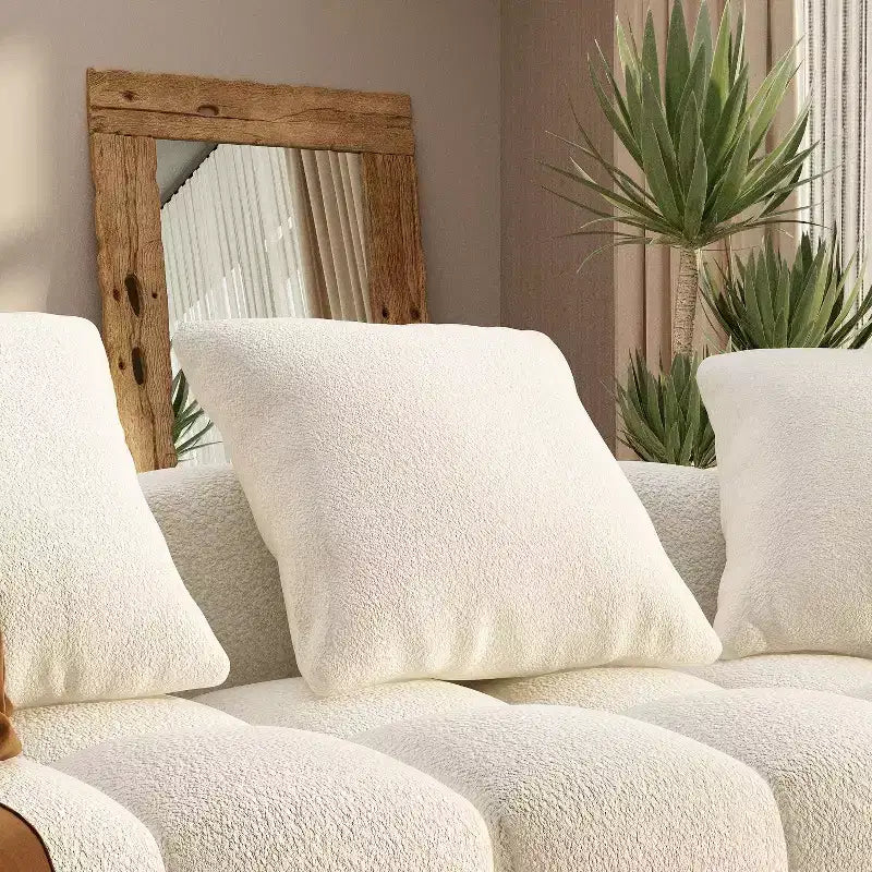 Canapé moderne 4 places en velours blanc « Teddy » 100,8 W avec base en bois massif