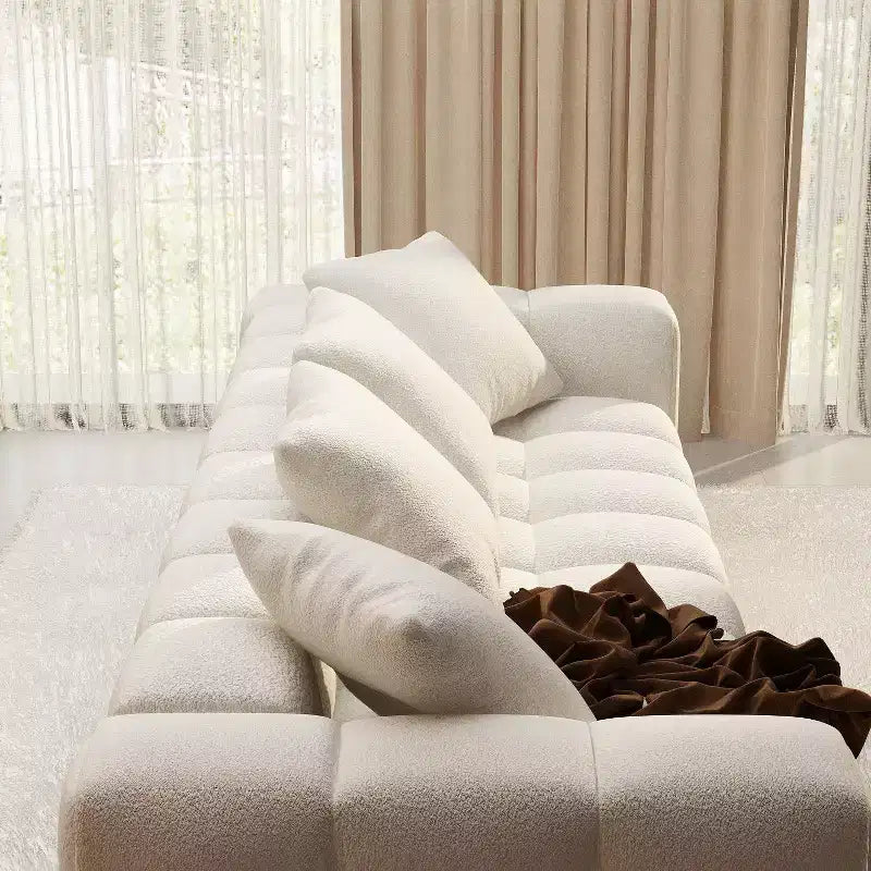 Canapé moderne 4 places en velours blanc « Teddy » 100,8 W avec base en bois massif