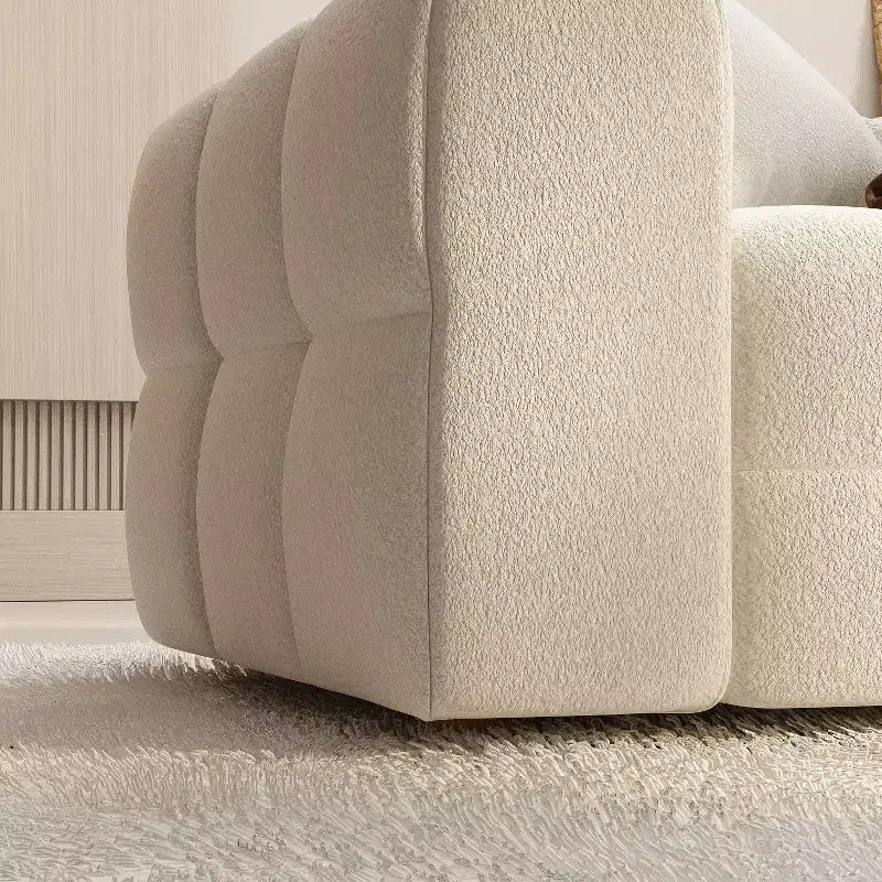Canapé moderne 4 places en velours blanc « Teddy » 100,8 W avec base en bois massif