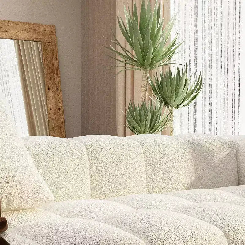 Canapé moderne 4 places en velours blanc « Teddy » 100,8 W avec base en bois massif