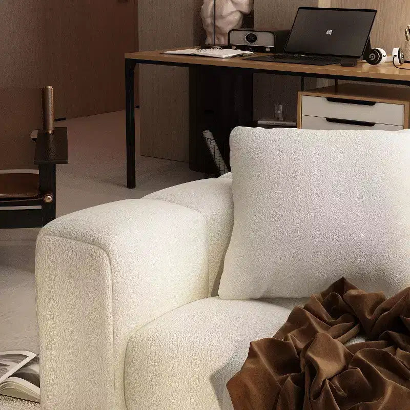 Canapé moderne 4 places en velours blanc « Teddy » 100,8 W avec base en bois massif