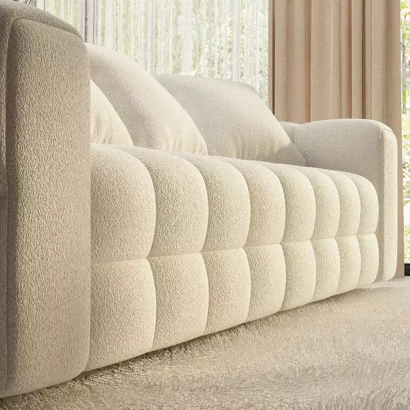Canapé moderne 4 places en velours blanc « Teddy » 100,8 W avec base en bois massif