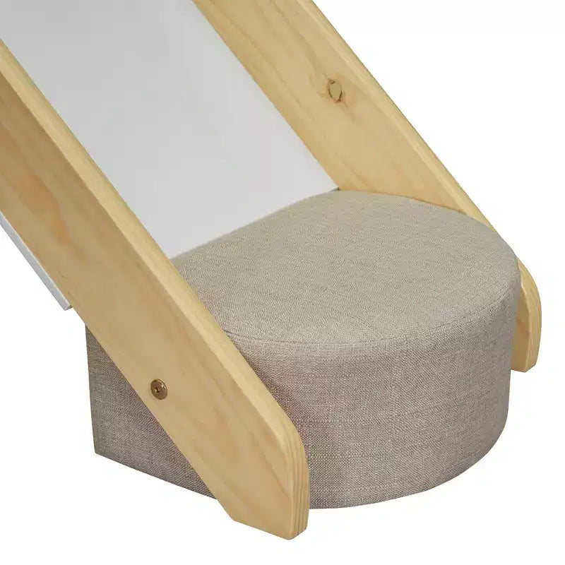 Lit mezzanine double/grand format avec cadre en forme de maison, tente et étagères de rangement, naturel/blanc-ModernLuxe