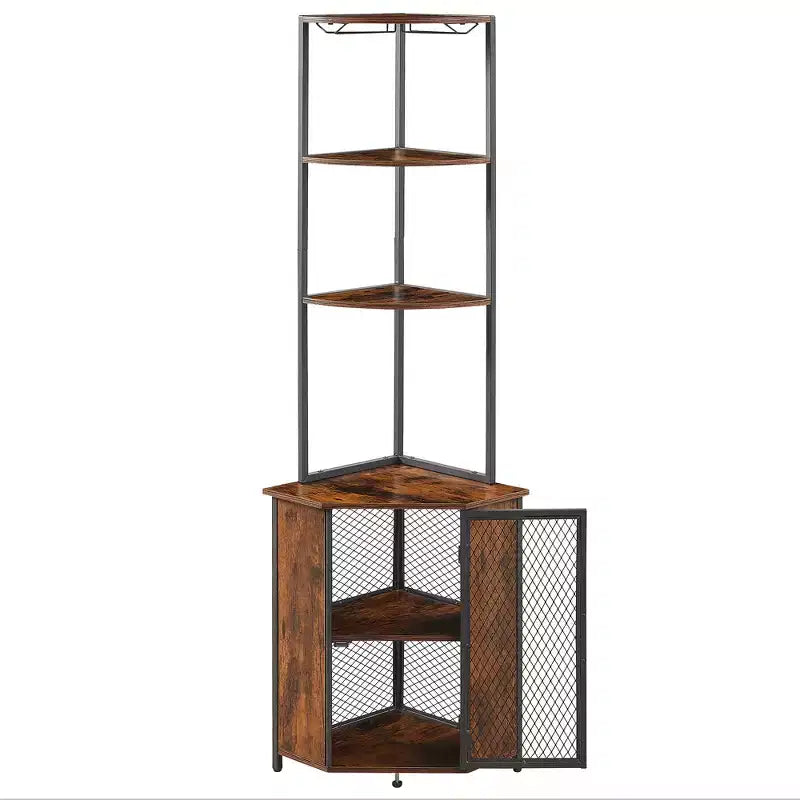 Étagère d'angle haute de 63 po à 6 niveaux, organisateur de meuble sur pied avec éclairage DEL et station de recharge, petit espace, brun/gris/doré