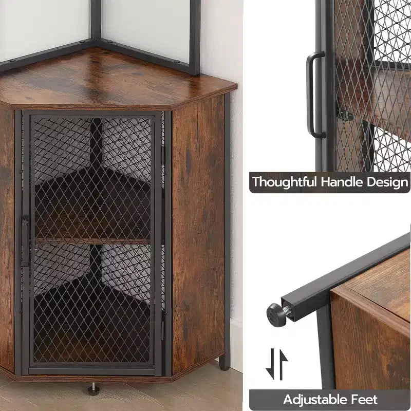 Étagère d'angle haute de 63 po à 6 niveaux, organisateur de meuble sur pied avec éclairage DEL et station de recharge, petit espace, brun/gris/doré