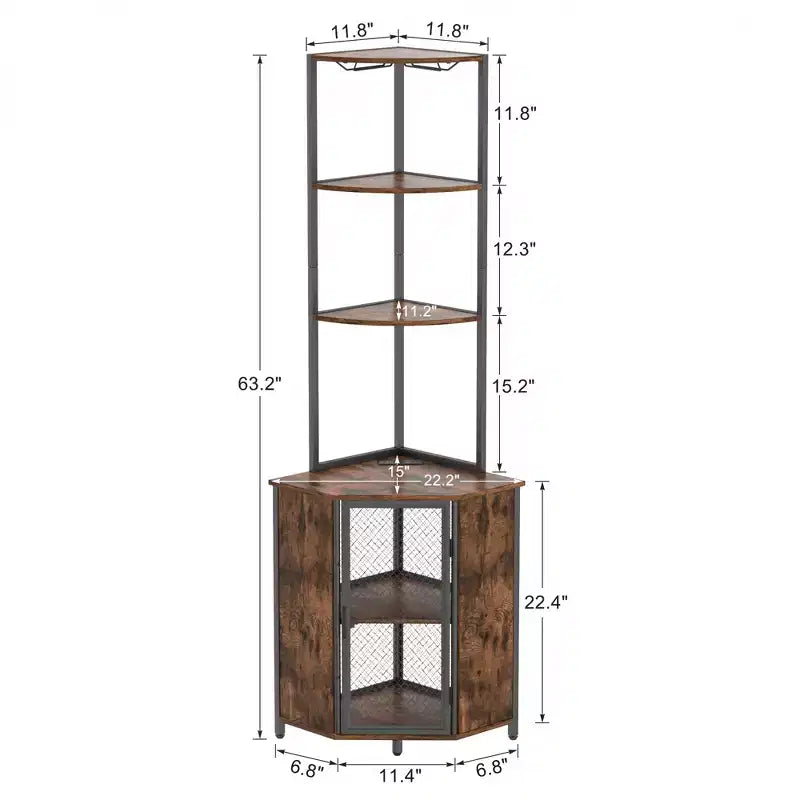 Étagère d'angle haute de 63 po à 6 niveaux, organisateur de meuble sur pied avec éclairage DEL et station de recharge, petit espace, brun/gris/doré
