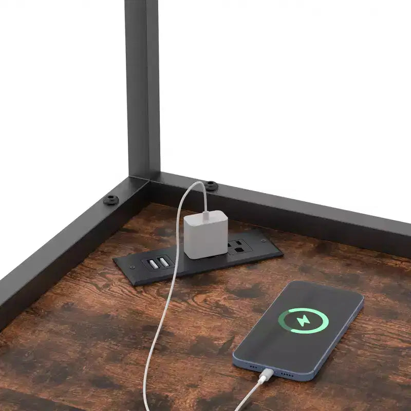 Étagère d'angle haute de 63 po à 6 niveaux, organisateur de meuble sur pied avec éclairage DEL et station de recharge, petit espace, brun/gris/doré