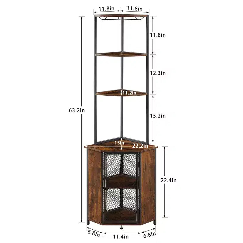 Étagère d'angle haute de 63 po à 6 niveaux, organisateur de meuble sur pied avec éclairage DEL et station de recharge, petit espace, brun/gris/doré