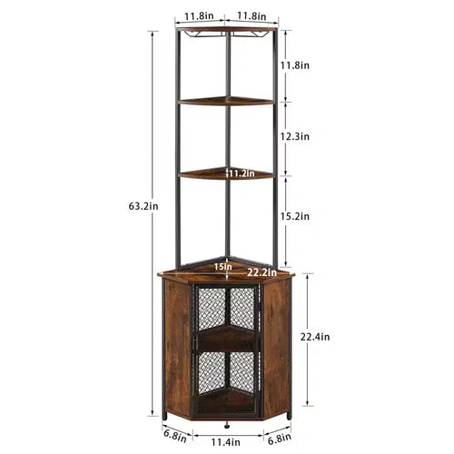 Étagère d'angle haute de 63 po à 6 niveaux, organisateur de meuble sur pied avec éclairage DEL et station de recharge, petit espace, brun/gris/doré