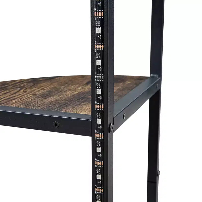 Étagère d'angle haute de 63 po à 6 niveaux, organisateur de meuble sur pied avec éclairage DEL et station de recharge, petit espace, brun/gris/doré