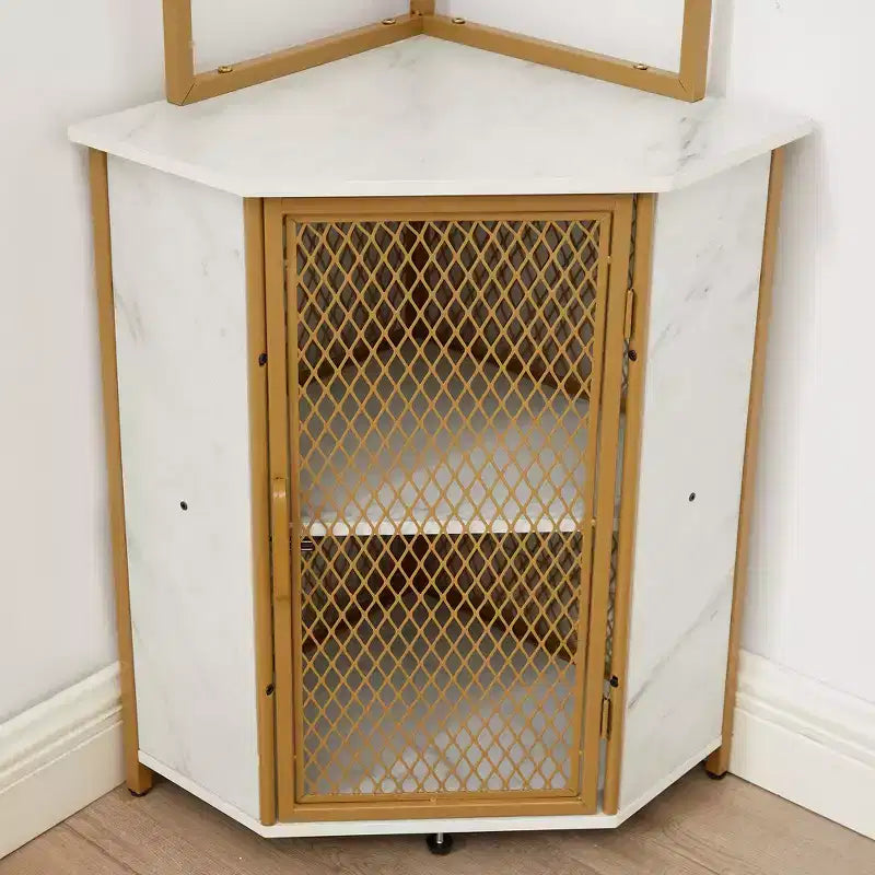 Étagère d'angle haute de 63 po à 6 niveaux, organisateur de meuble sur pied avec éclairage DEL et station de recharge, petit espace, brun/gris/doré
